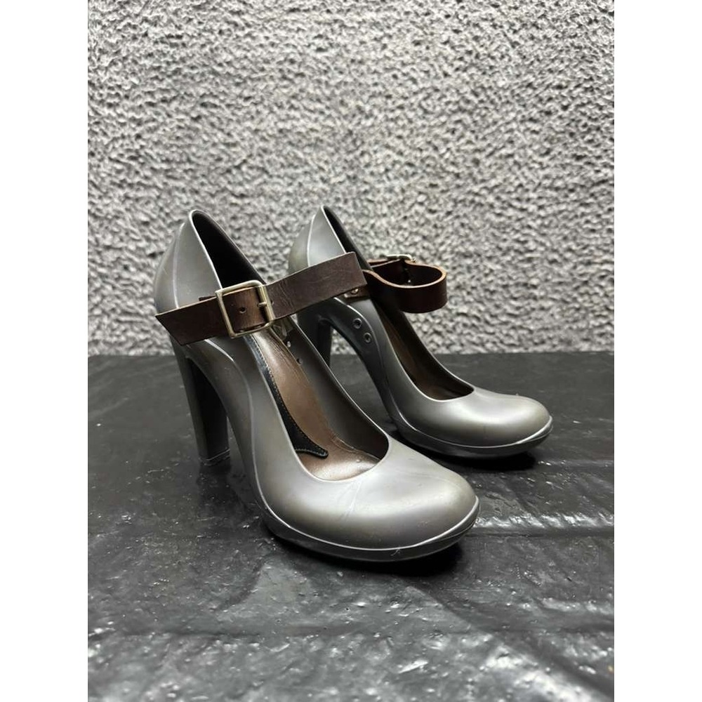 Marni PVC01 Rubber & Leather Mary Jane Pumps Dark Gray Womens Size 38 EU